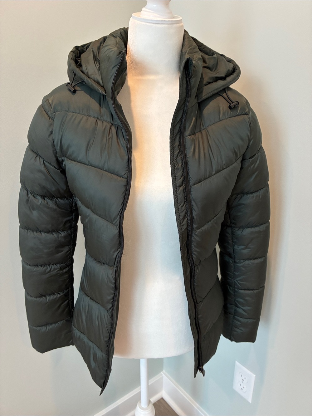 Zara Green Quilted Jacket with Hood